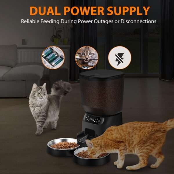 Comedero automático para 2 gatos, programable, con cuencos dobles de acero inoxidable y capacidad de 5 litros en Chile.