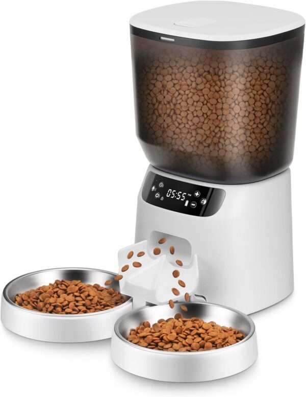 Comedero automático para 2 gatos, programable, con cuencos dobles de acero inoxidable y capacidad de 5 litros en Chile.