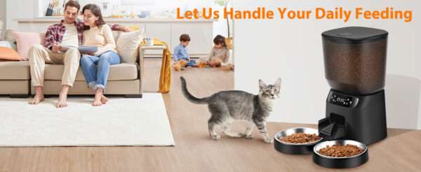 Comedero automático para 2 gatos, programable, con cuencos dobles de acero inoxidable y capacidad de 5 litros en Chile.