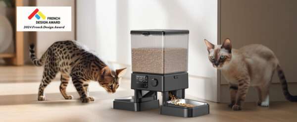 Comedero automático para 2 gatos, capacidad de 5 litros, ideal para mascotas pequeñas en Chile.