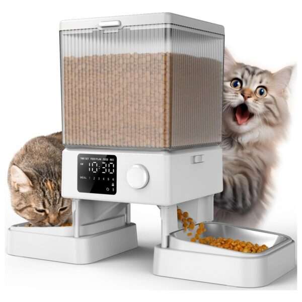 Comedero automático para 2 gatos, capacidad de 5 litros, ideal para mascotas pequeñas en Chile.