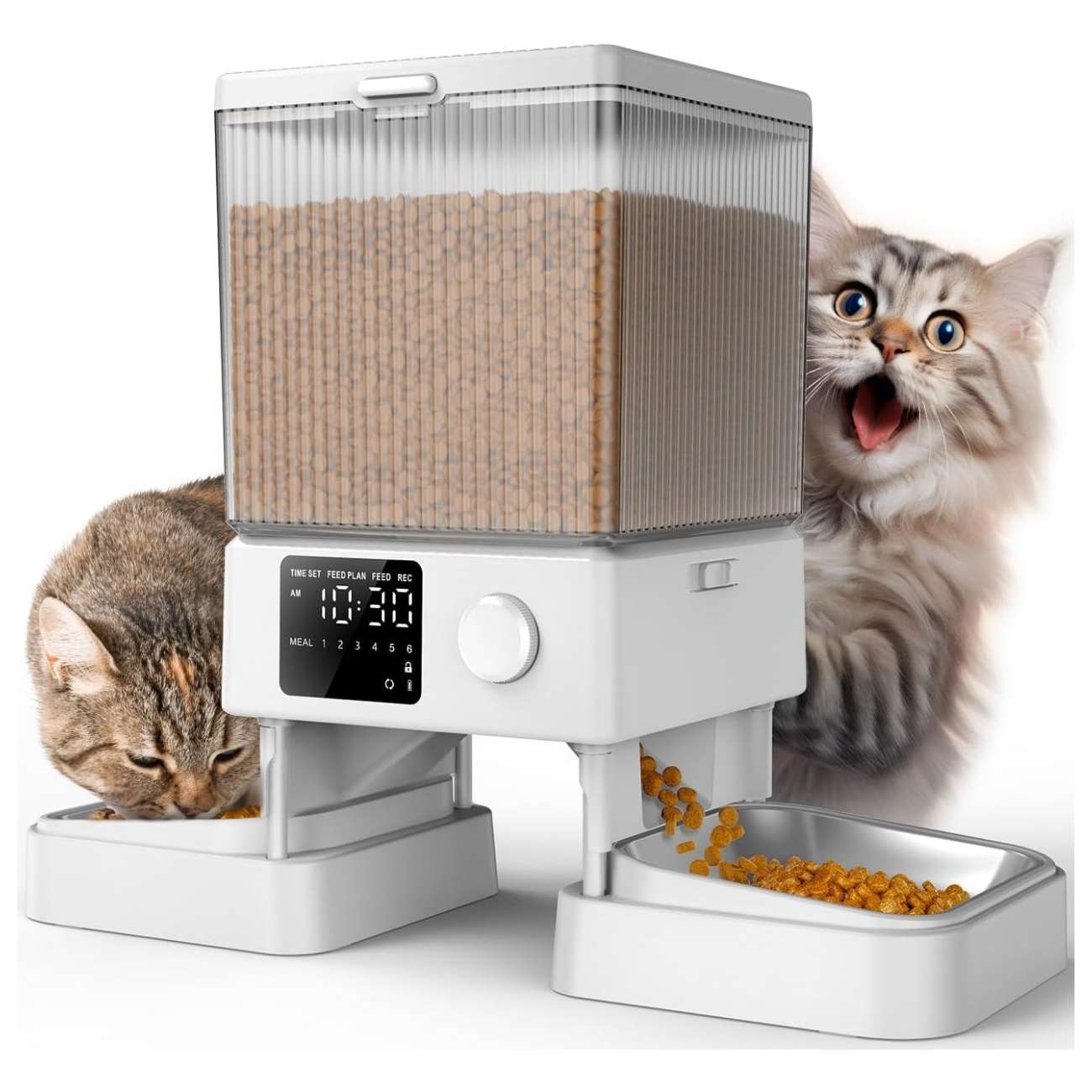 Comedero automático para 2 gatos, capacidad de 5 litros, ideal para mascotas pequeñas en Chile.