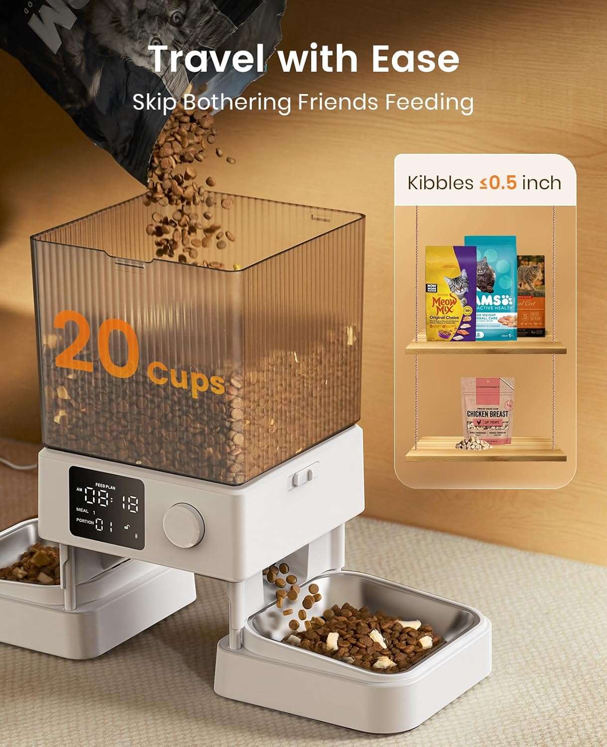 Comedero automático para 2 gatos, capacidad de 5 litros, ideal para mascotas pequeñas en Chile.