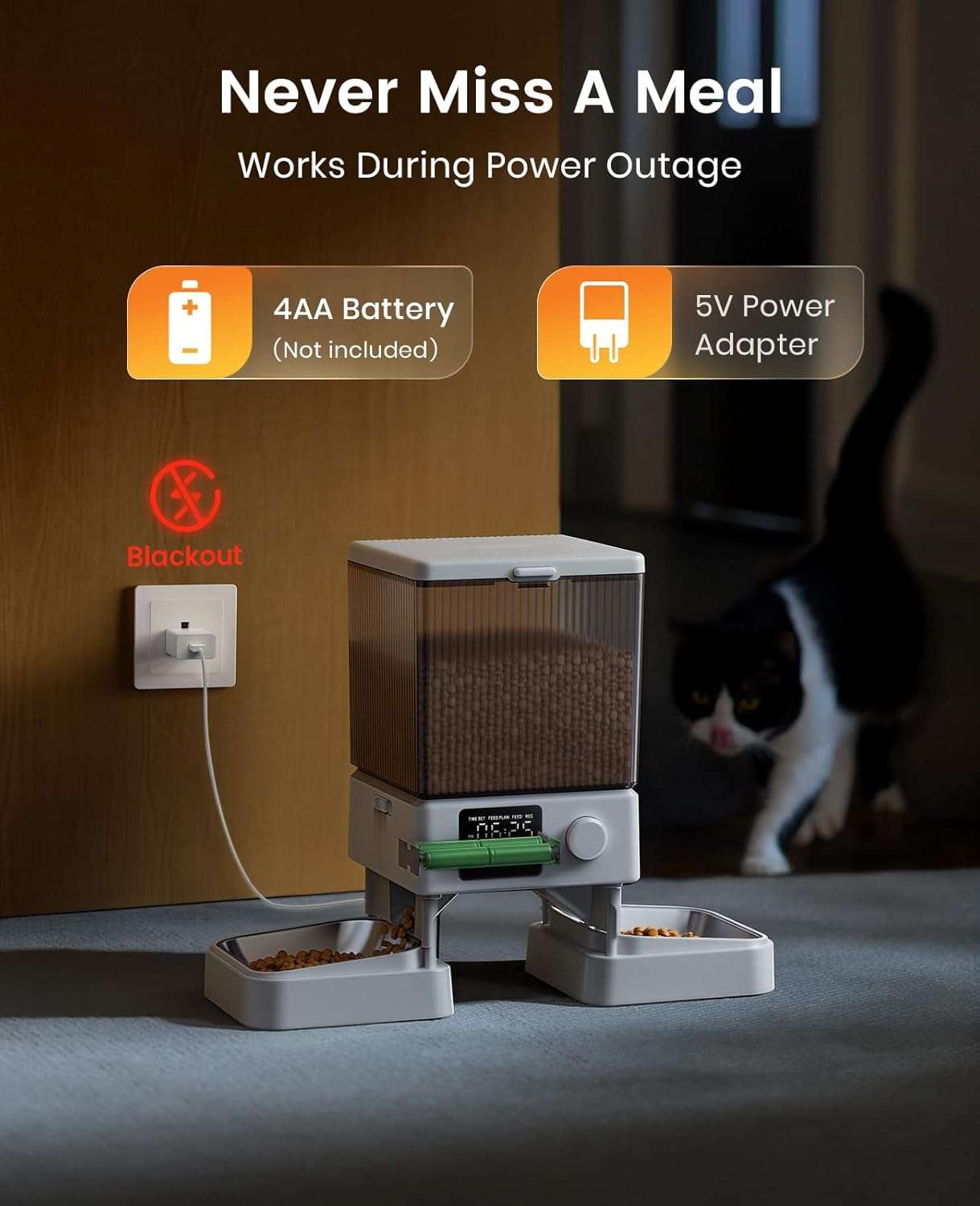 Comedero automático para 2 gatos, capacidad de 5 litros, ideal para mascotas pequeñas en Chile.