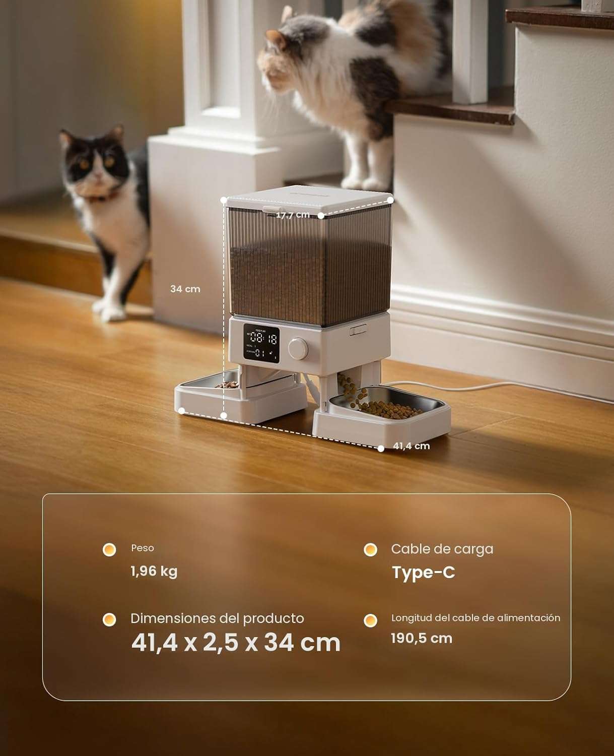 Comedero Automático para 2 Gatos (5 L) - Dispensador para Mascotas Pequeñas - Imagen 9