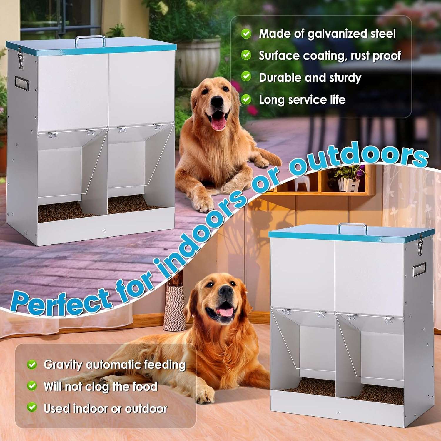Comedero automático de 20 kg para dos perros grandes, ideal para razas grandes.