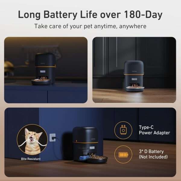 Comedero automático para gatos de 2 litros, programable, con batería de larga duración, ideal para Chile.
