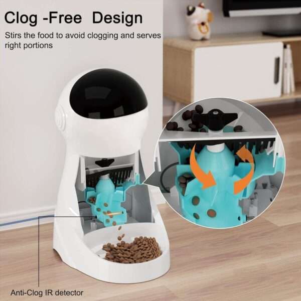 Comedero automático para gatos, programable, con grabadora de voz, capacidad de 3 litros y doble fuente de alimentación en Chile.