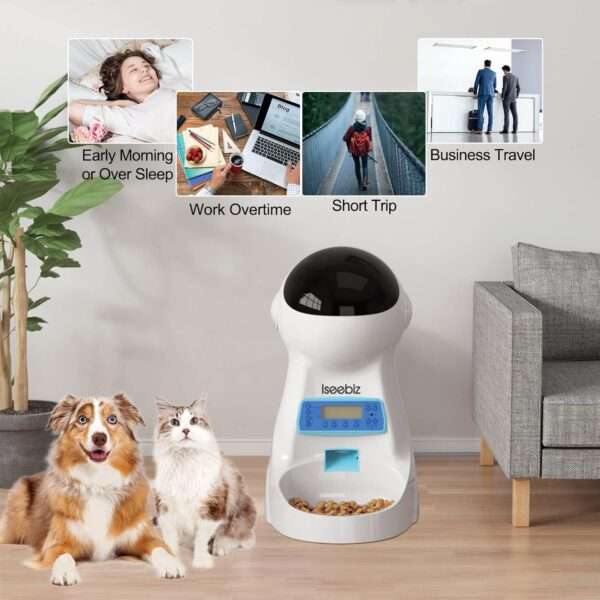 Comedero automático para gatos, programable, con grabadora de voz, capacidad de 3 litros y doble fuente de alimentación en Chile.