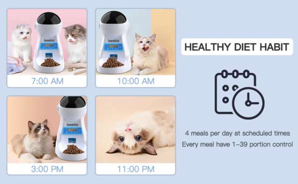 Comedero automático para gatos, programable, con grabadora de voz, capacidad de 3 litros y doble fuente de alimentación en Chile.