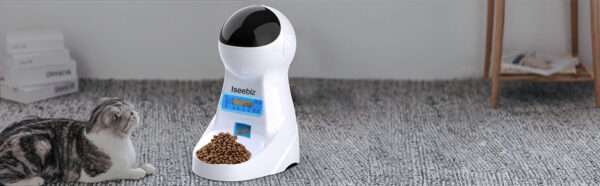Comedero automático para gatos, programable, con grabadora de voz, capacidad de 3 litros y doble fuente de alimentación en Chile.