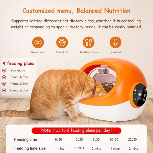 Comedero automático para gatos con sensor de microchip y doble fuente de alimentación, ideal para Chile.