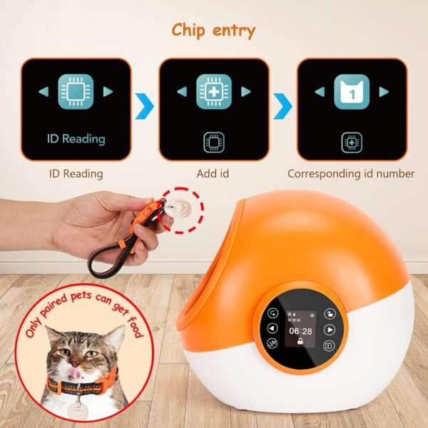 Comedero automático para gatos con sensor de microchip y doble fuente de alimentación, ideal para Chile.