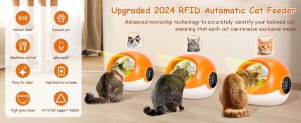 Comedero automático para gatos con sensor de microchip y doble fuente de alimentación, ideal para Chile.