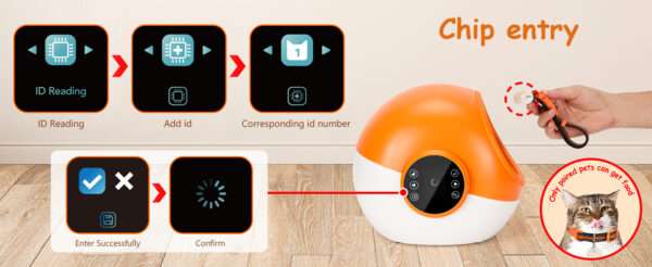 Comedero automático para gatos con sensor de microchip y doble fuente de alimentación, ideal para Chile.