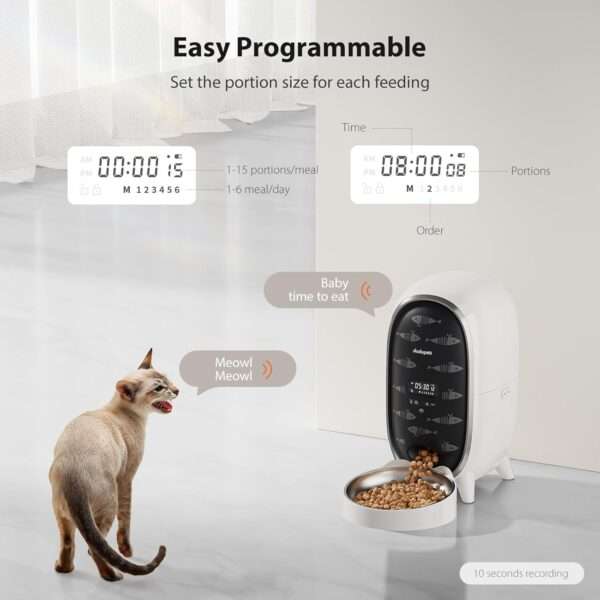 Comedero automático para gatos y perros, programable, con grabadora de voz y capacidad de 3 litros en Chile.