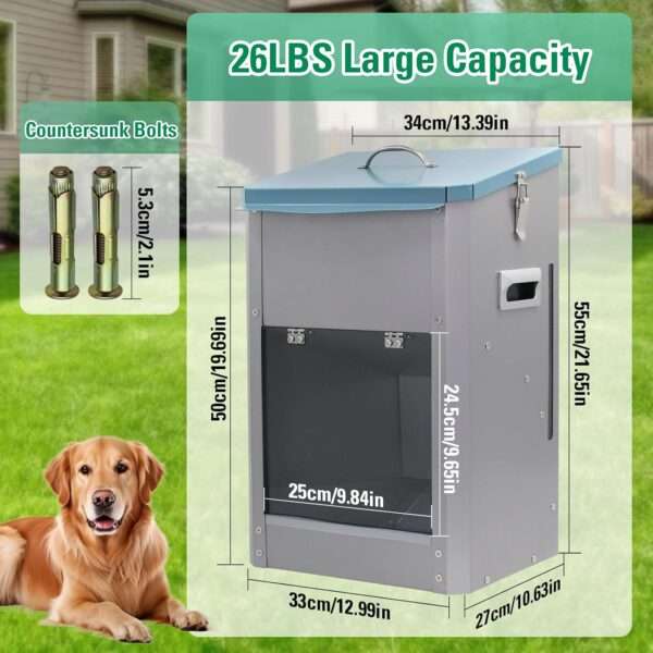 Comedero automático para perros grandes, gran capacidad de 11 kg, ideal para uso exterior en Chile.