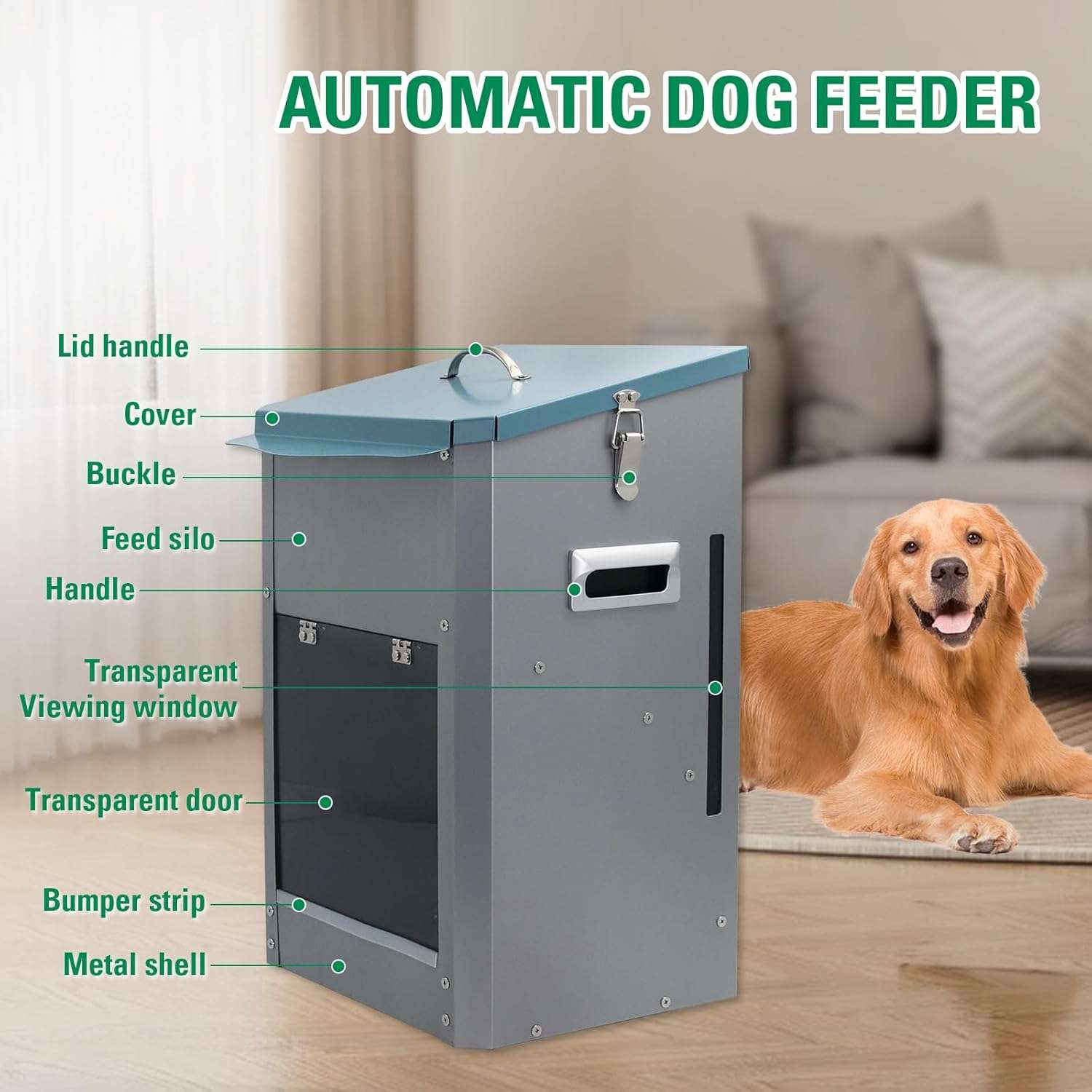 Comedero automático para perros grandes, gran capacidad de 11 kg, ideal para uso exterior en Chile.