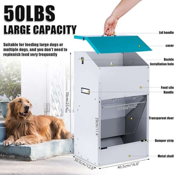 Comedero automático para perros grandes, de acero galvanizado, con capacidad de 22 kg, ideal para Chile.