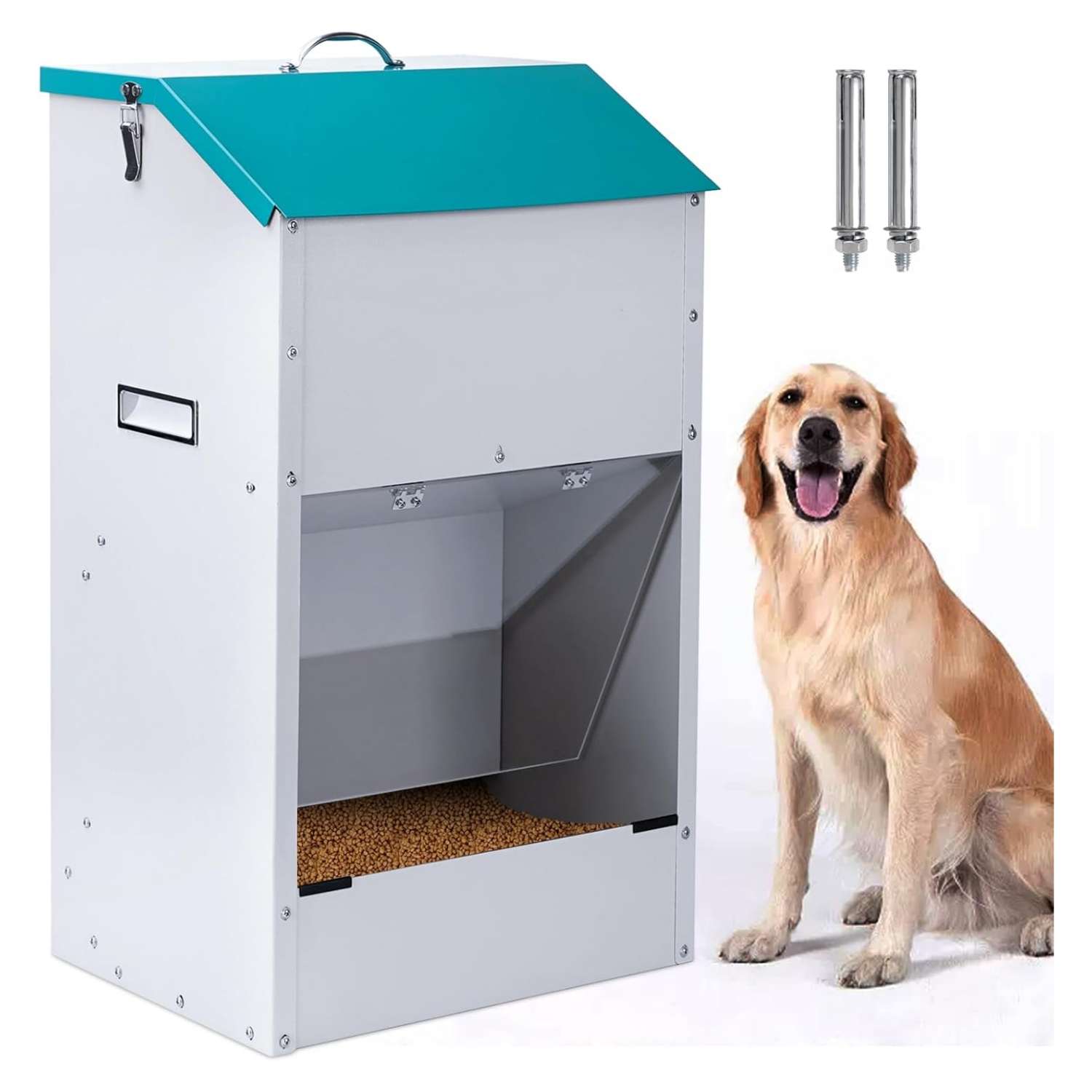 Comedero automático para perros grandes, de acero galvanizado, con capacidad de 22 kg, ideal para Chile.