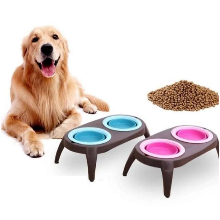Cuenco doble de silicona portátil para mascotas.