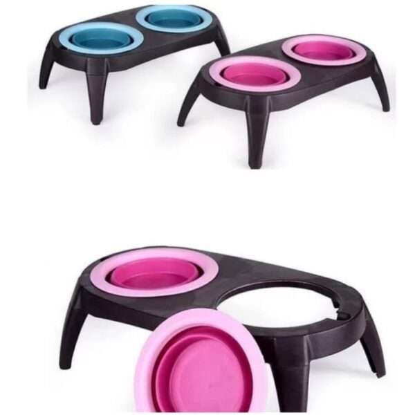 Cuenco doble de silicona portátil para mascotas.