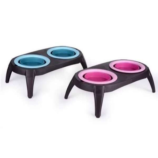 Cuenco doble de silicona portátil para mascotas.
