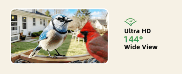 Comedero de madera para pájaros con cámara IA, alarma anti-ardillas y resistencia a la intemperie.