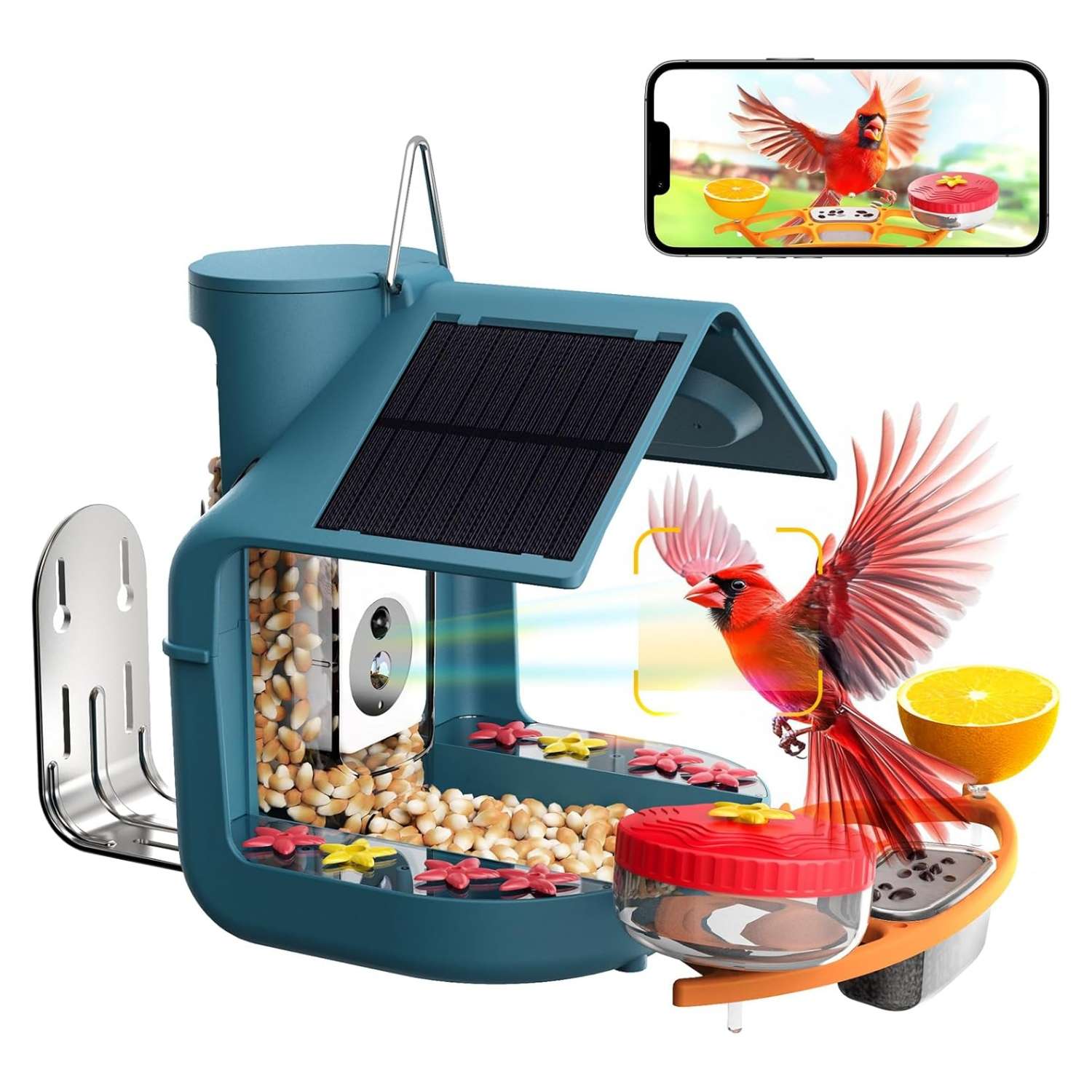 Comedero solar para pájaros con cámara 2K, detección de IA y accesorios DIY.