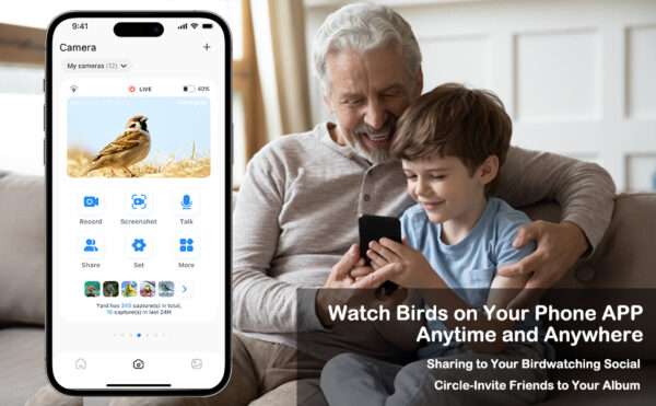 Comedero para pájaros con cámara 4K, detección de IA y Wi-Fi Dual Band, para observación de aves en exteriores.