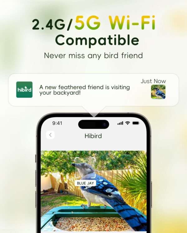 Comedero para pájaros con cámara 4K, detección de IA y Wi-Fi Dual Band, para observación de aves en exteriores.