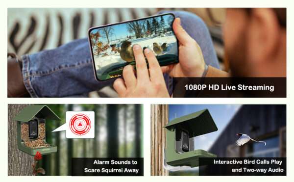 Comedero para pájaros con cámara 4K, detección de IA y Wi-Fi Dual Band, para observación de aves en exteriores.