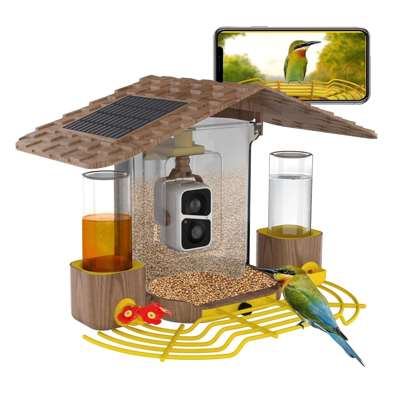 Comedero solar inteligente para pájaros con cámara AI, identificación de aves y video HD.