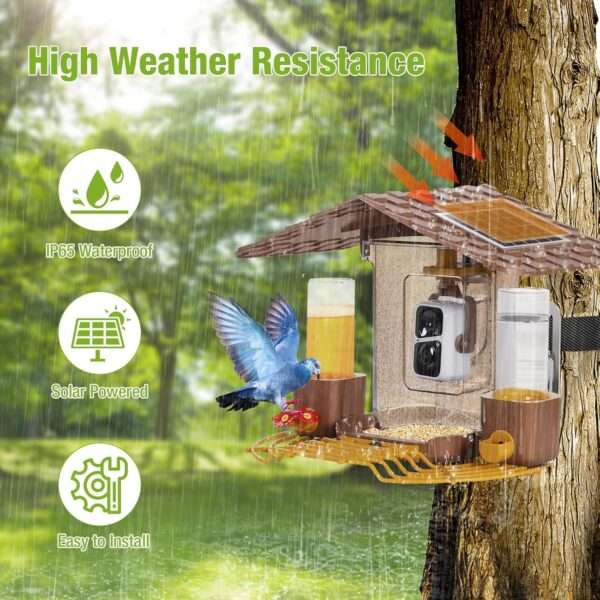 Comedero solar inteligente para pájaros con cámara AI, identificación de aves y video HD.
