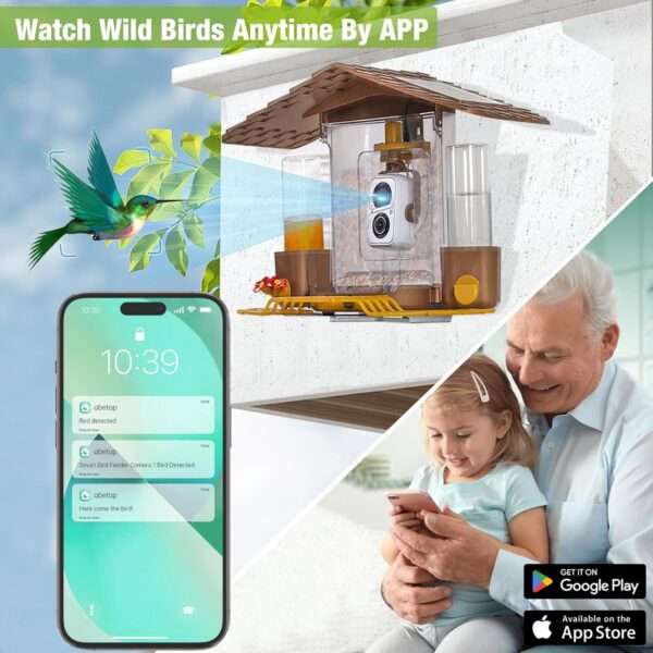 Comedero solar inteligente para pájaros con cámara AI, identificación de aves y video HD.