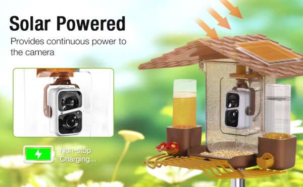 Comedero solar inteligente para pájaros con cámara AI, identificación de aves y video HD.