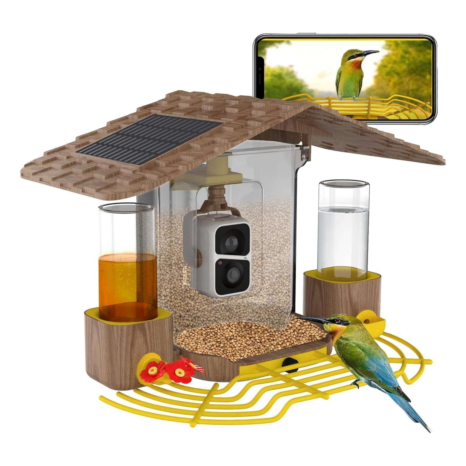 Comedero solar inteligente para pájaros con cámara AI, identificación de aves y video HD.