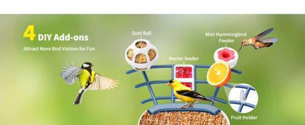 Comedero para pájaros con cámara Wi-Fi, energía solar, y detección de aves por inteligencia artificial.