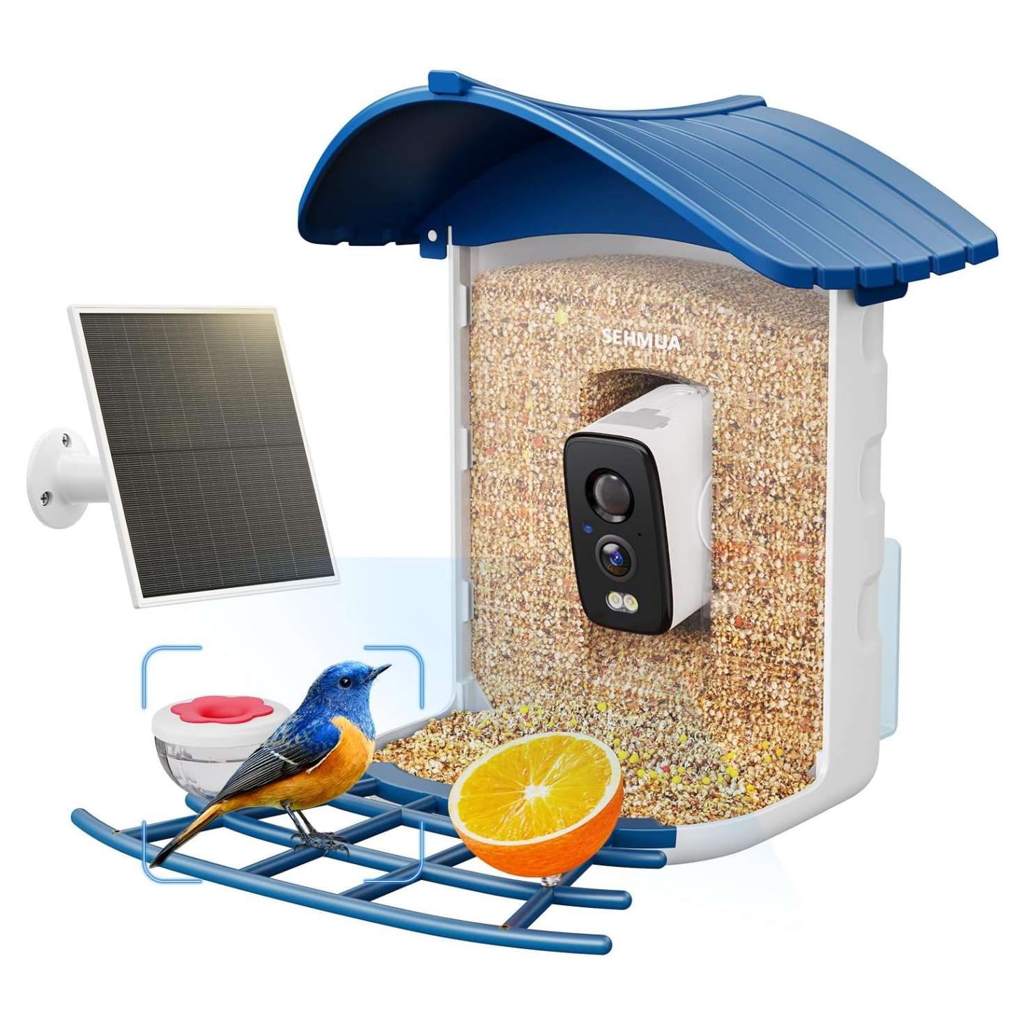 Comedero para pájaros con cámara Wi-Fi, energía solar, y detección de aves por inteligencia artificial.