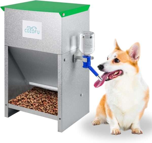 Comedero y bebedero 2 en 1 por gravedad para perros, de acero galvanizado y gran capacidad.