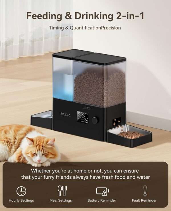 Comedero y bebedero automático 2 en 1 para perros y gatos, con cuencos de acero inoxidable.