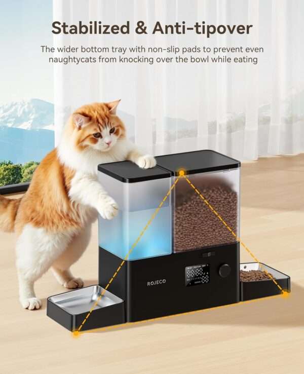 Comedero y bebedero automático 2 en 1 para perros y gatos, con cuencos de acero inoxidable.
