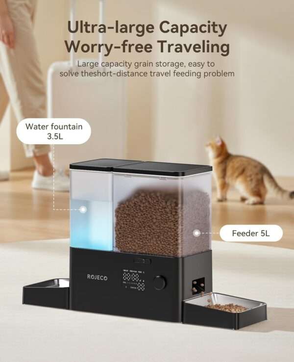 Comedero y bebedero automático 2 en 1 para perros y gatos, con cuencos de acero inoxidable.