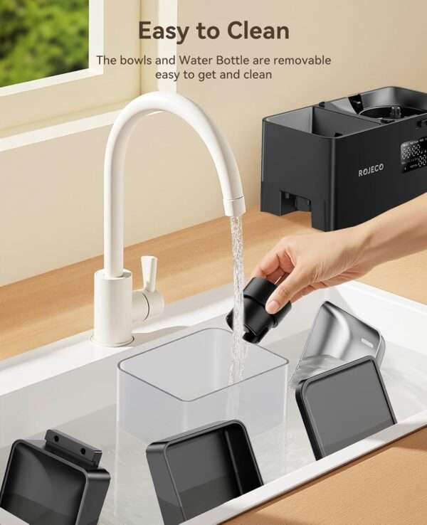 Comedero y bebedero automático 2 en 1 para perros y gatos, con cuencos de acero inoxidable.