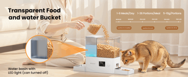 Comedero y bebedero automático 2 en 1 para perros y gatos, con cuencos de acero inoxidable.