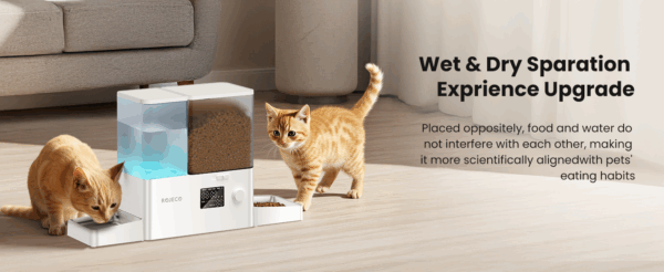 Comedero y bebedero automático 2 en 1 para perros y gatos, con cuencos de acero inoxidable.
