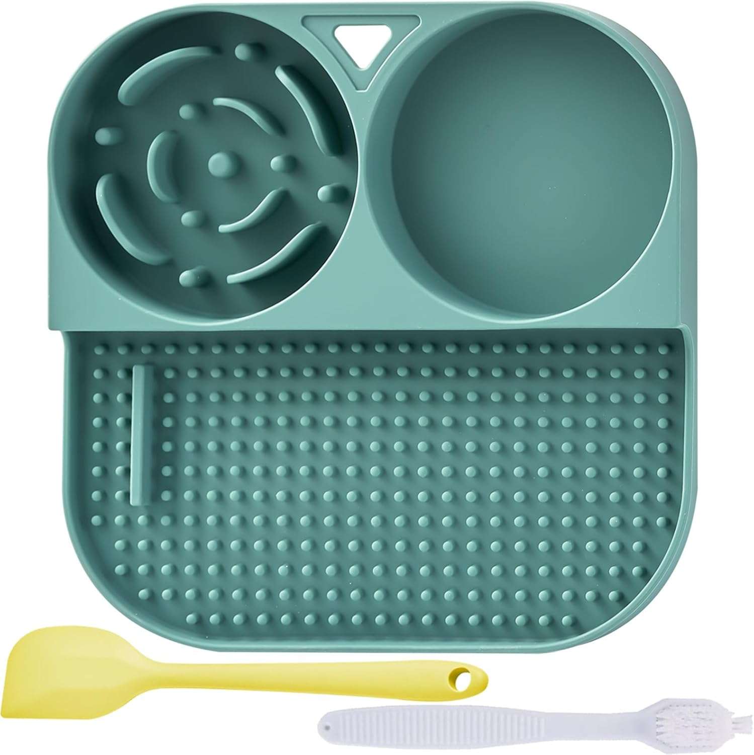 Set de 2 cuencos para perros y gatos. Incluye un tazón de silicona y un tapete para lamer con ventosas.