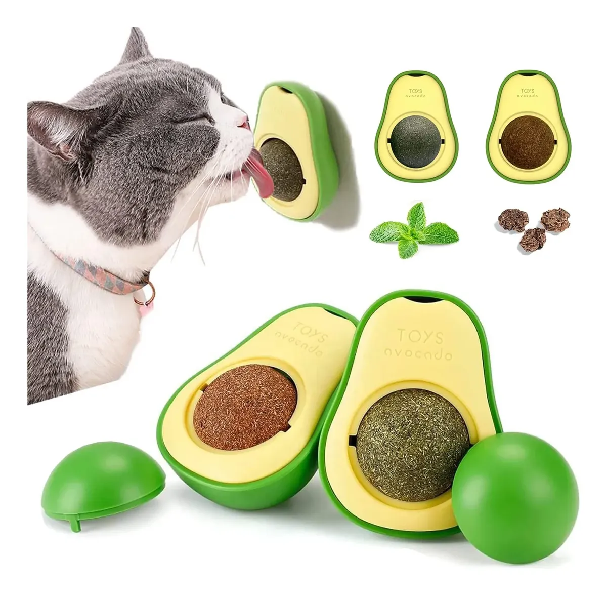 Juguete para gatos con bola de hierba gatera adhesiva.