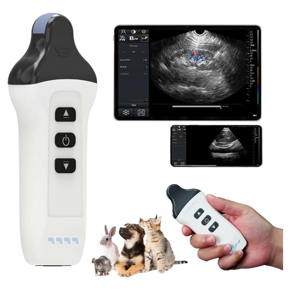 Ecógrafo Doppler color inalámbrico con sonda microconvexa, compatible con iOS y Android.