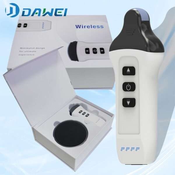 Ecógrafo Doppler color inalámbrico con sonda microconvexa, compatible con iOS y Android.